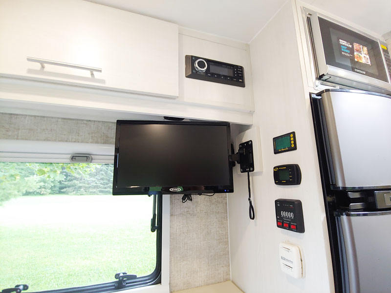 Multimedia Package (stereo w/bluetooth/AM/FM/CD/DVD/HDMI/video/audio, 19" LED TV w/swivel/tilt wall mount (12VDC/120VAC includes adapter), USB/charge Station, x2 int. and x2 ext. speakers)